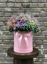 Цветочная композиция из Гипсофила и Розы в шляпной коробке в Верхнем Тагиле