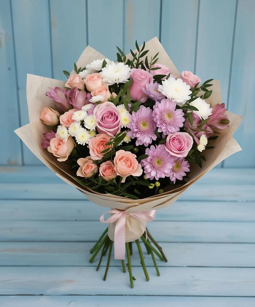 Букет цветов из: Хризантемы, Розы и Альстромерии в Верхнем Тагиле