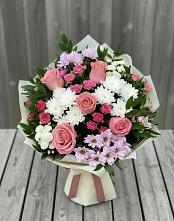 Букет цветов из:  Альстромерии, Гвоздики, Розы и Хризантемы в Верхнем Тагиле