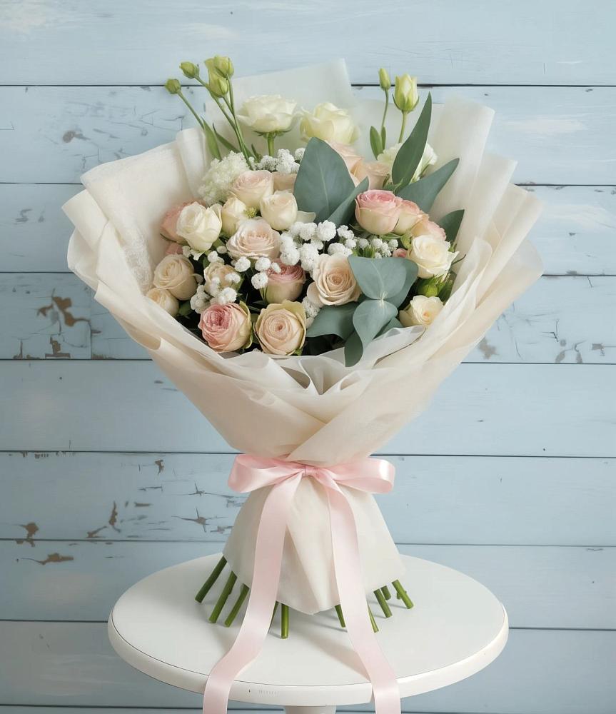 Букет цветов из: Розы и Лизиантусы в Верхнем Тагиле