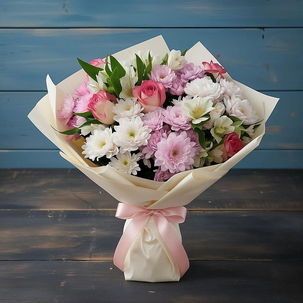 Букет цветов из: Хризантемы, Альстромерии и Розы в Верхнем Тагиле